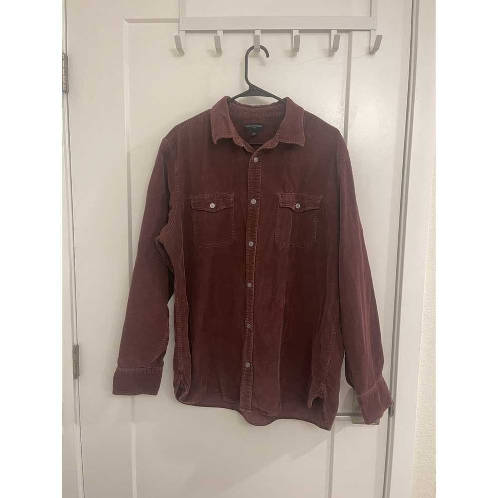 Banana‎ Republic Men's Corduroy Burgundy Button Up Christmas Holiday Preppy